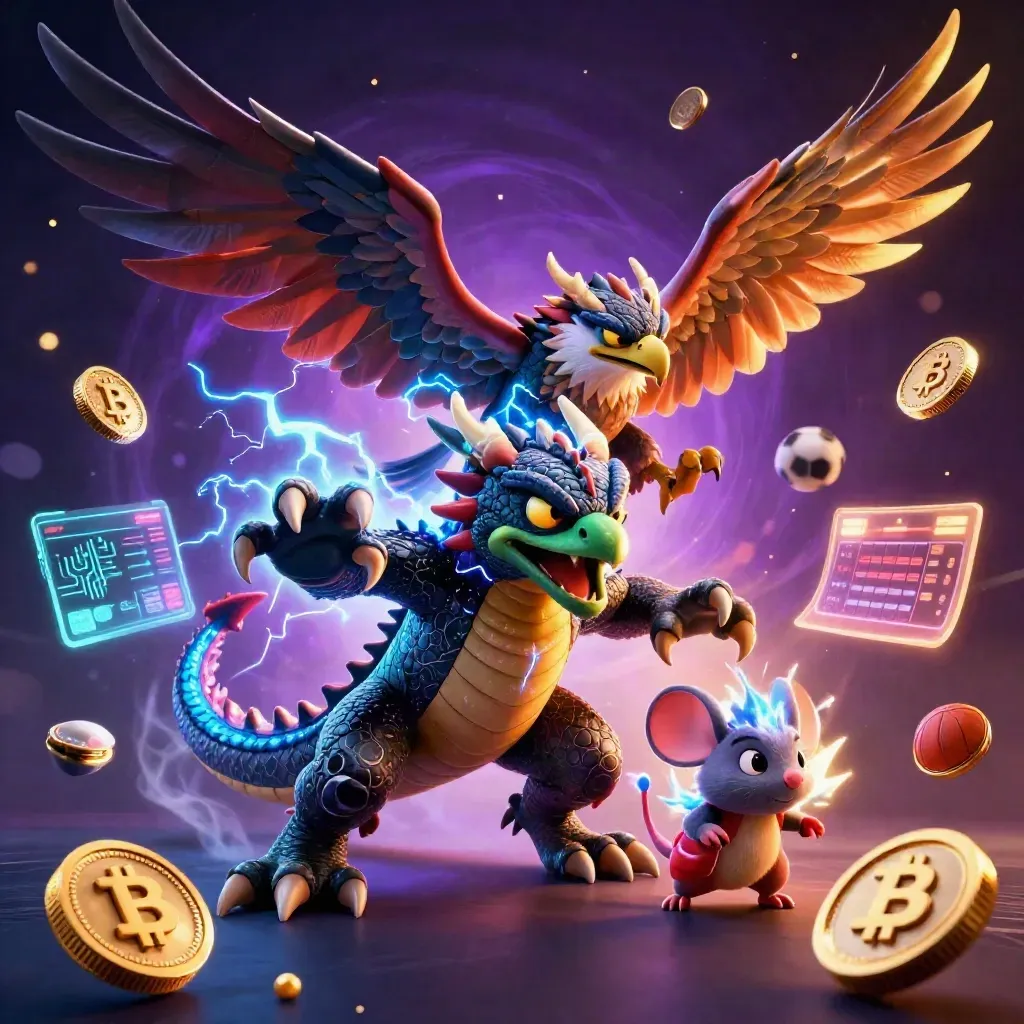 Thunder dragon, wind hawk, and static mouse amid glowing coins, balls, and casino energy.